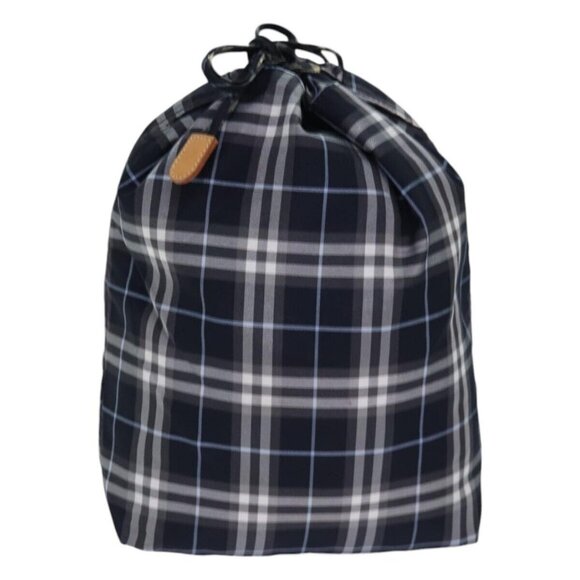 BURBERRY Nova Check Blue Label Drawstring Bag Pouch Nylon Navy Auth - Picture 11 of 16